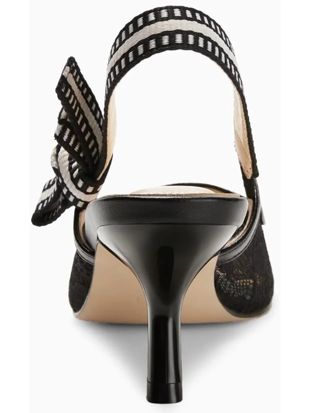 Women's Mesh Black Slingback Kitten Heels Closed Pointed Toe Bowknot Knitted